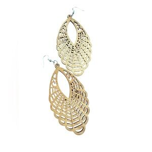 Boho Tan Cut Wood Design Drop Style Earrings